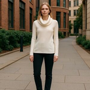 Investments Petites Ribbed Knit Cream Cowl Neck‎ Sweater